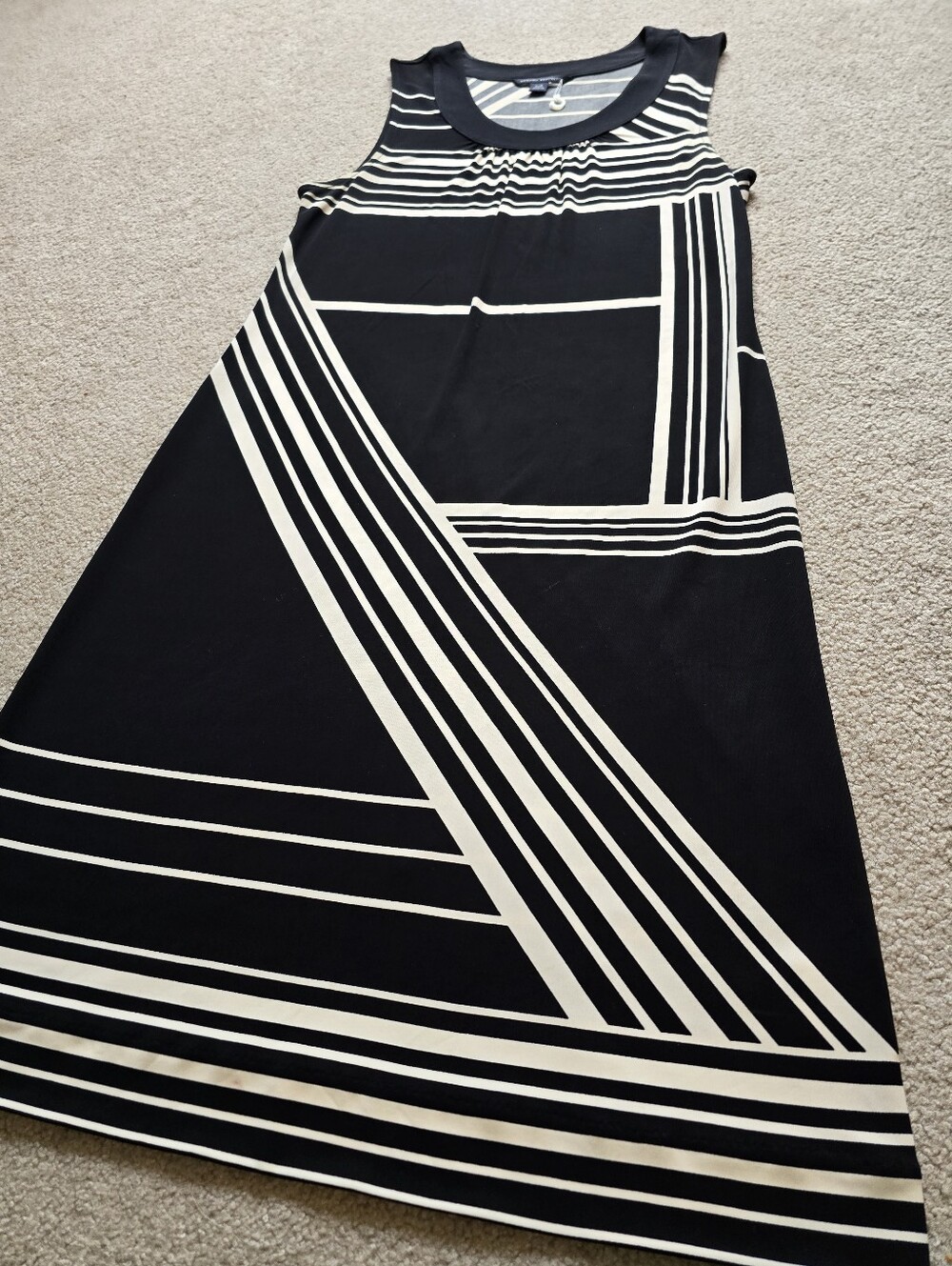 Banana Republic Black White Geometric Striped Midi Dress Large Medium
